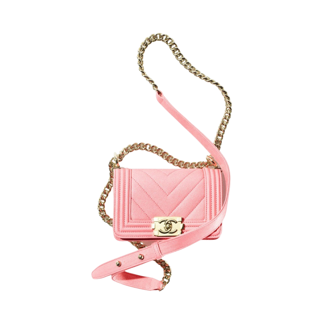 샤넬 미니 보이 샤넬 핸드백 그레인드 카프스킨 & 골드 메탈 코랄 핑크(Chanel Mini Boy Chanel Handbag Grained Calfskin & Gold Coral Pink) - 1