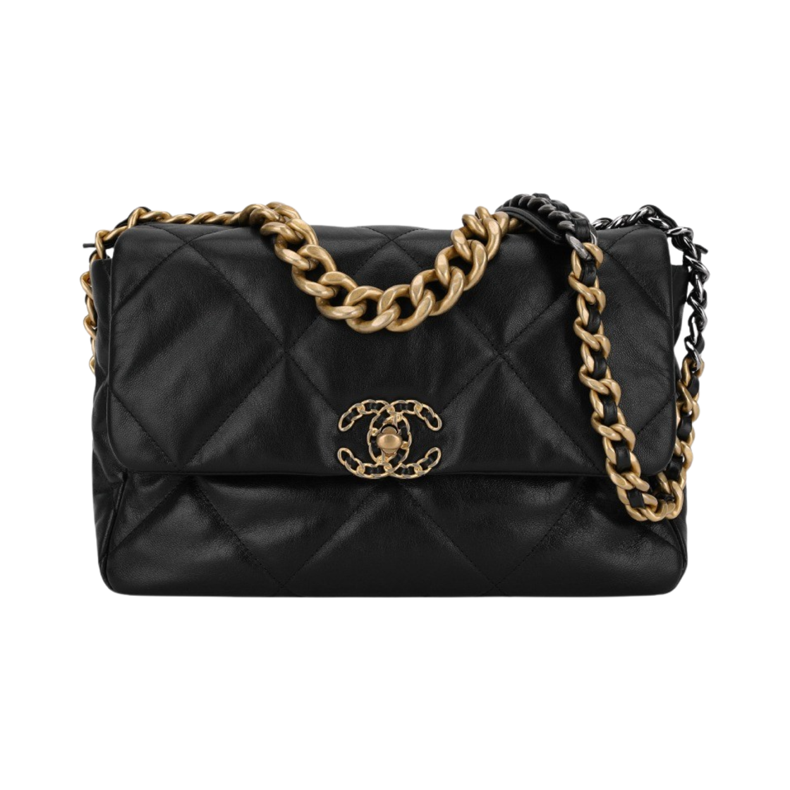 샤넬 19 라지 핸드백 고트스킨 & 골드 메탈 블랙