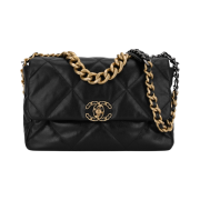 Chanel Large 19 Handbag Goatskin & Gold Black