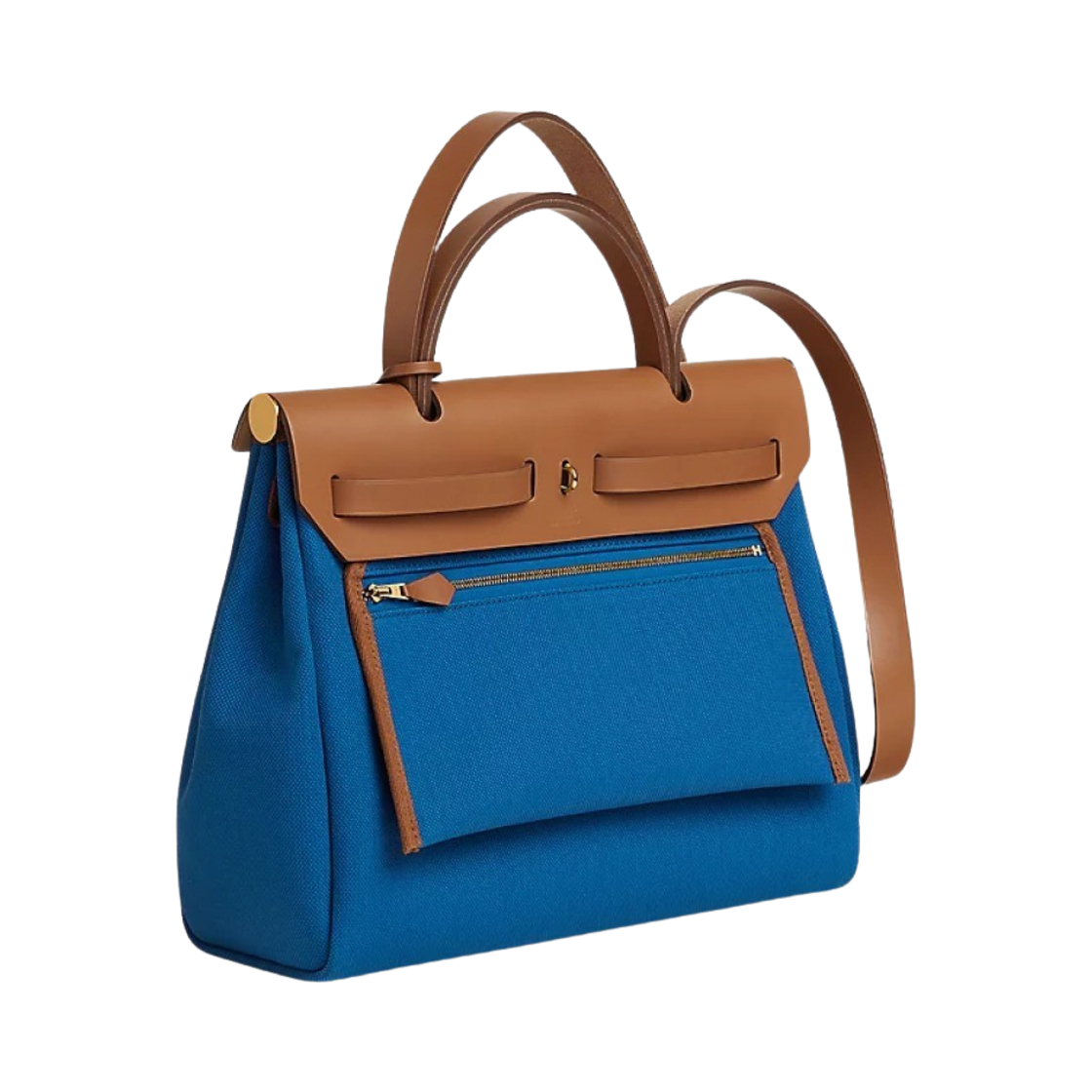 에르메스 에르백 집 31 백 르투르네 밀리터리 캔버스 & 골드 하드웨어 블루 프랑스 포브(Hermes Herbag Zip 31 Bag Retourne Military Canvas & Gold Bleu France Fauve) - 2