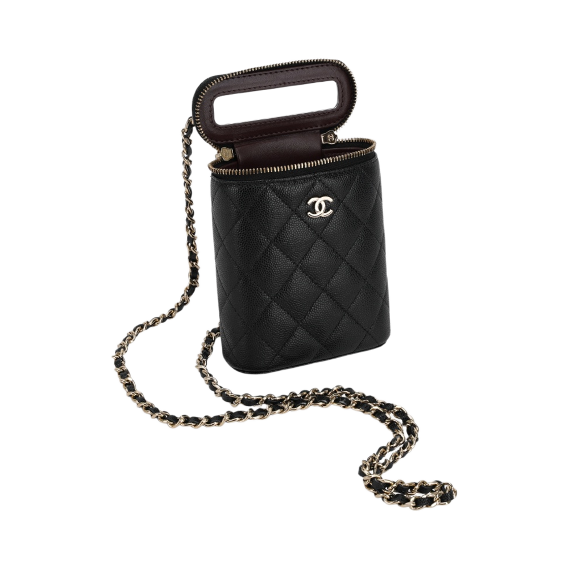 샤넬 클래식 미니 코스메틱 케이스 그레인드 카프스킨 & 골드 메탈 블랙 (내부 거울 포함)(Chanel Mini Classic Vanity With Chain Grained Calfskin & Gold Black (Inside Mirror)) - 3