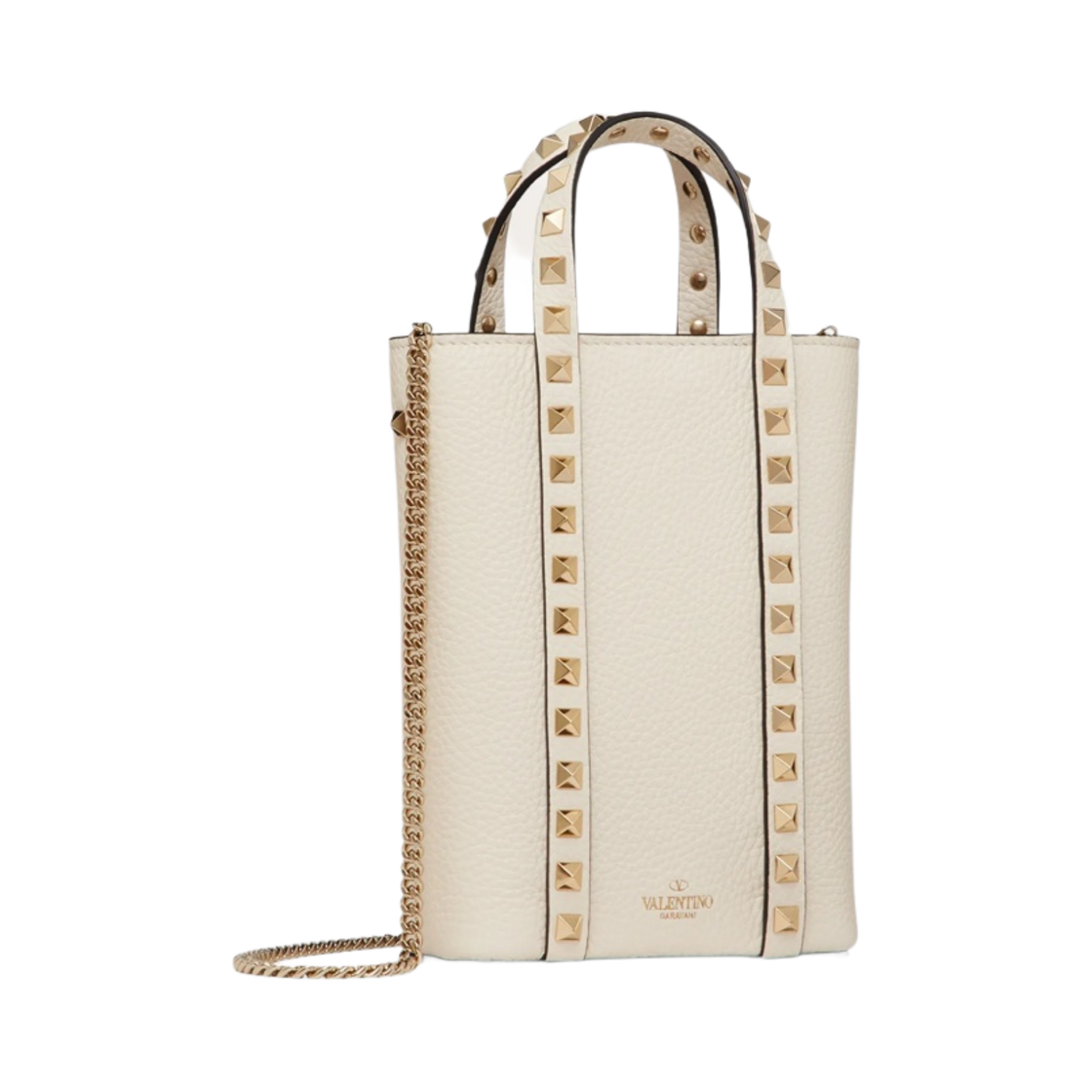 발렌티노 락스터드 그레이니 카프스킨 레더 체인 파우치 라이트 아이보리(Valentino Rockstud Grainy Calfskin Leather Pouch with Chain Light Ivory) - 2