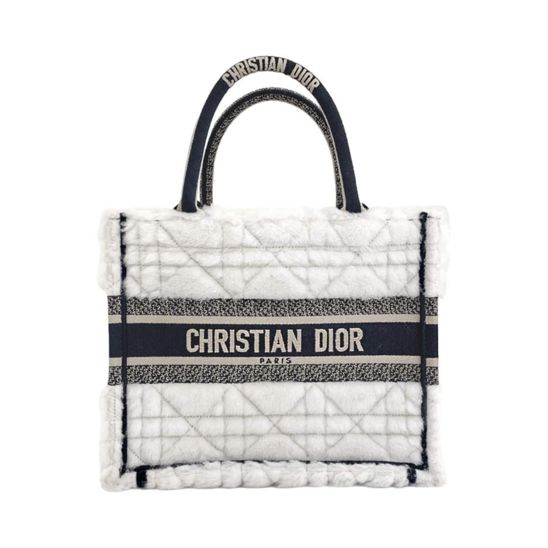 디올 매크로까나쥬 시어링 북토트백 스몰 에크루/네이비