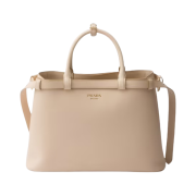 Prada Prada Buckle Medium Leather Handbag with Double Belt Travertine Stone