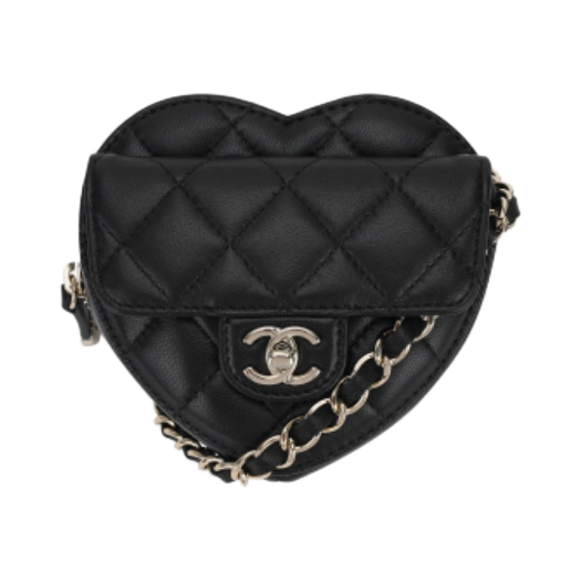 Chanel Heart Belt Bag Lambskin & Gold Black
