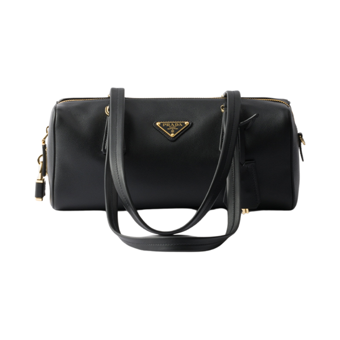 1BB127-2CYS-F0002 Prada Medium Leather Top-Handle Bag with Padlock Black