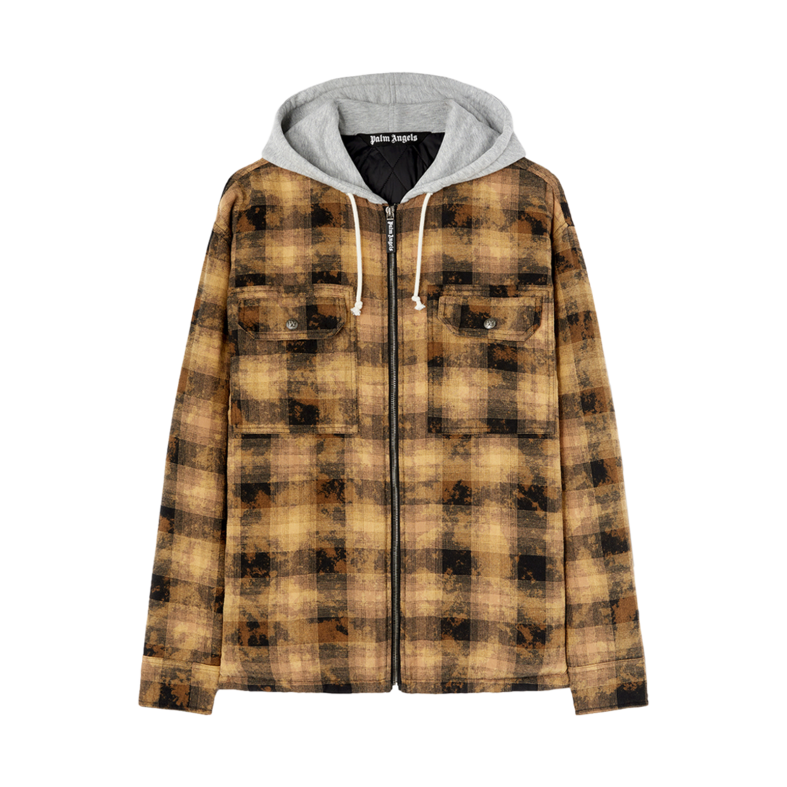 P7SMMC558 PALM ANGELS Curved Logo Check Overshirt Brown - Off White
