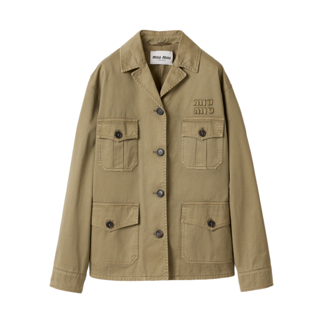 미우 미우 가먼트 다이드 코튼 사틴 자켓 올리브 그린(Miu Miu Garment-Dyed Cotton Satin Jacket Olive Green) - 1