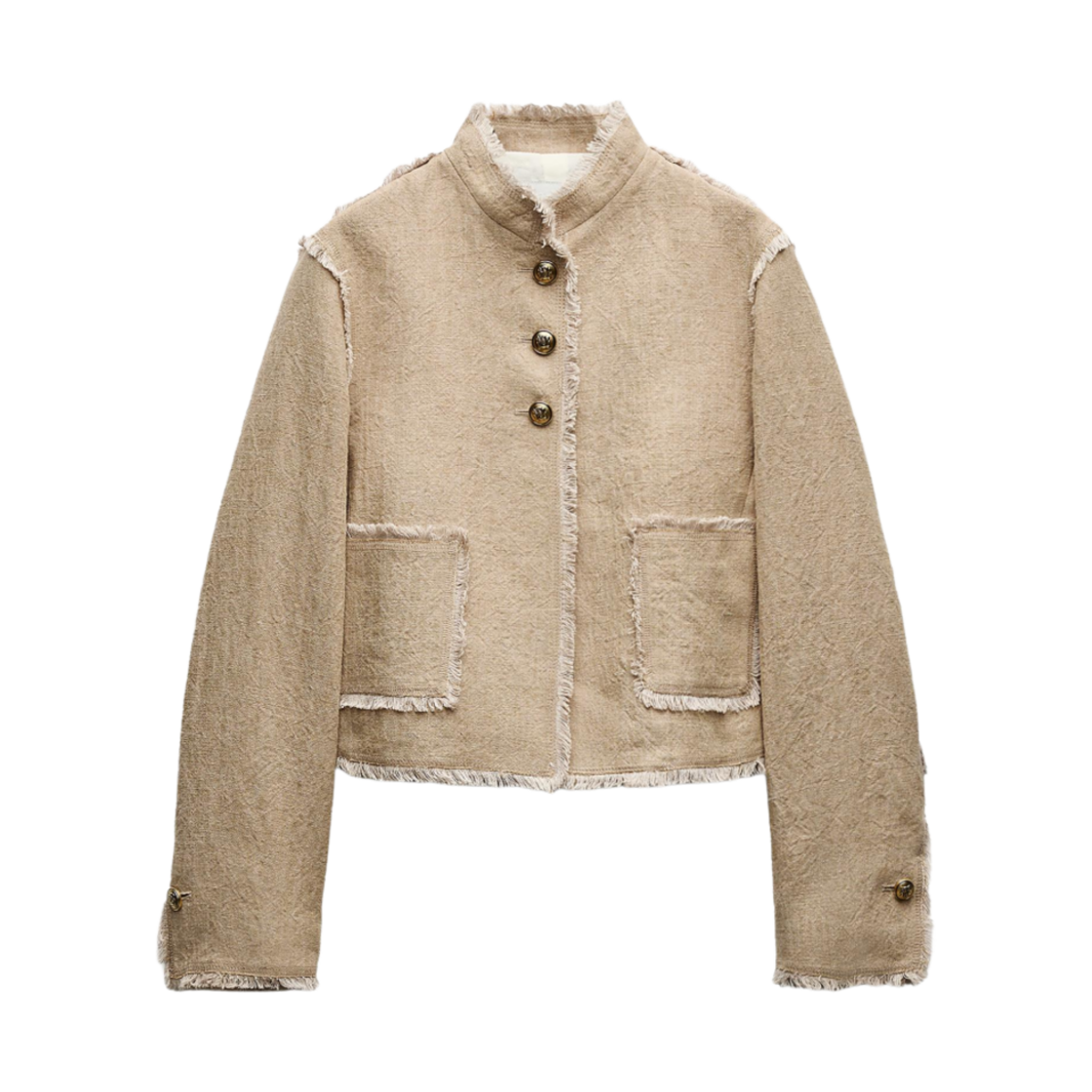 (W) 자라 ZW 컬렉션 숏 프레이드 자켓 베이지((W) Zara ZW Collection Short Frayed Jacket Beige) - 1