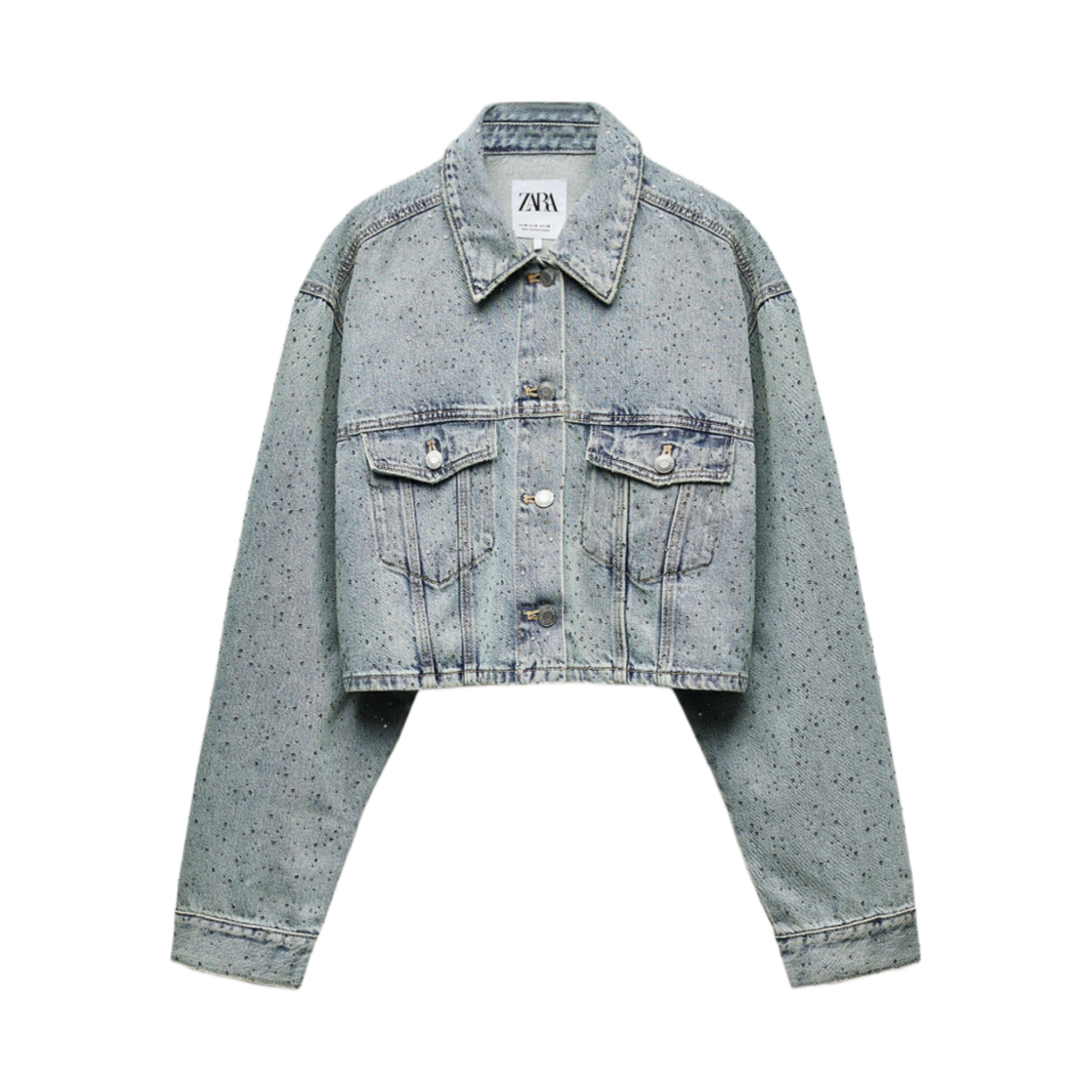 (W) 자라 크롭드 라인스톤 TRF 데님 자켓 라이트 블루((W) Zara Cropped Rhinestone TRF Denim Jacket Light Blue) - 1
