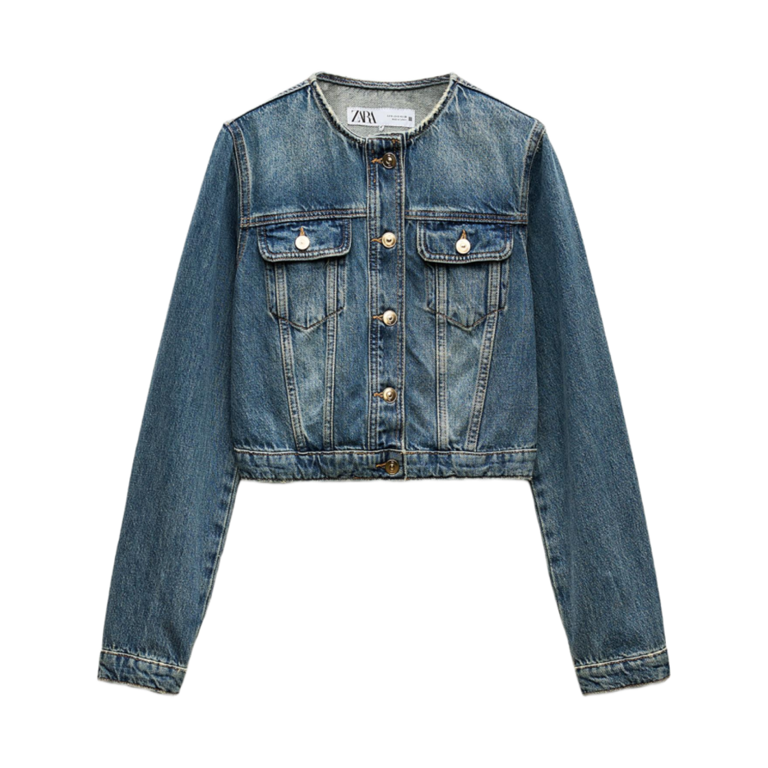 (W) 자라 크롭 Z1975 데님 자켓 미드 블루((W) Zara Crop Z1975 Denim Jacket Mid Blue) - 1