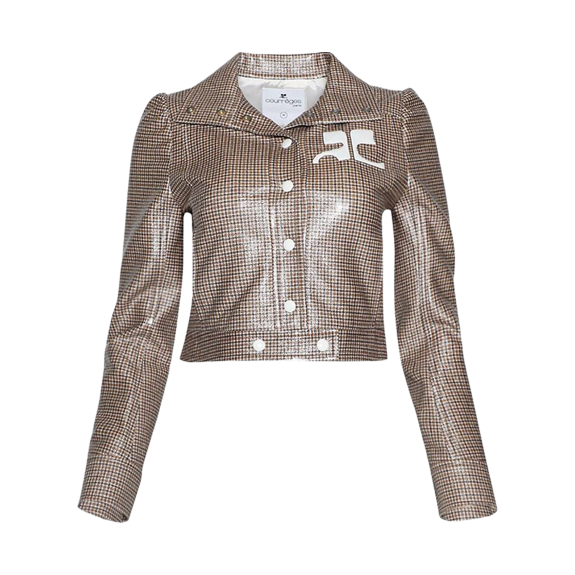 (W) 꾸레쥬 리에디션 체크 비닐 자켓 브라운 화이트((W) Courreges Reedition Checked Vinyl Jacket Brown White)
