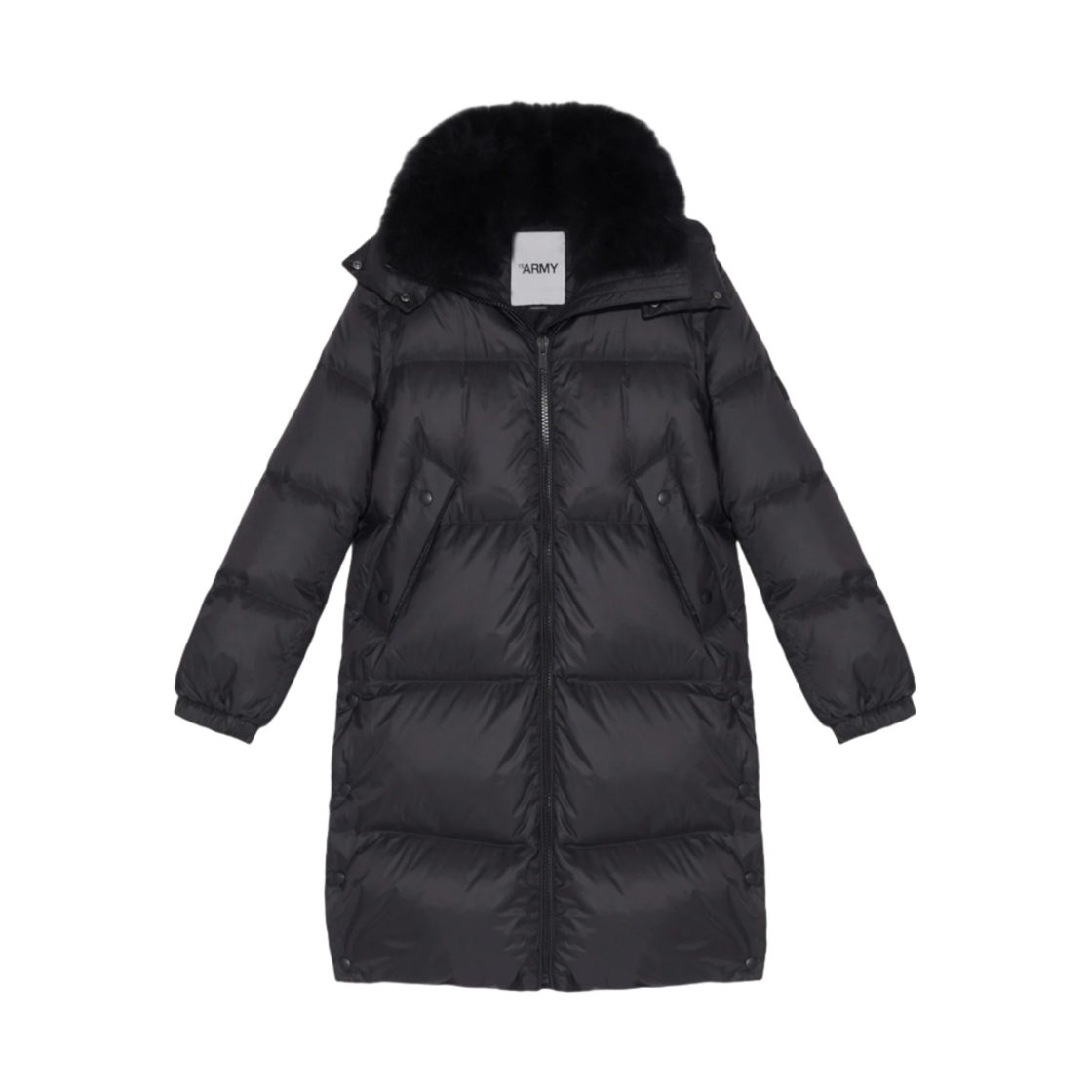 23WFM06000M07WC (W) Yves Salomon Long Down Jacket in Water-Reppllent Technical Fabric with Fluffy Lambswool Collar Trim Black