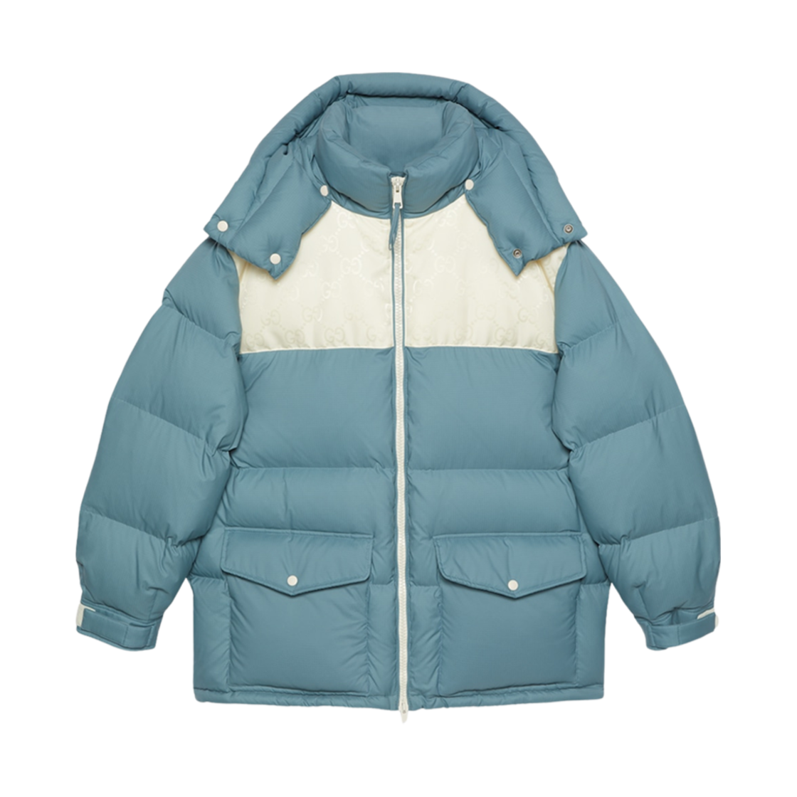 762558-Z8BNG-1121 Gucci Nylon Down Jacket with GG Inserts Blue Grey