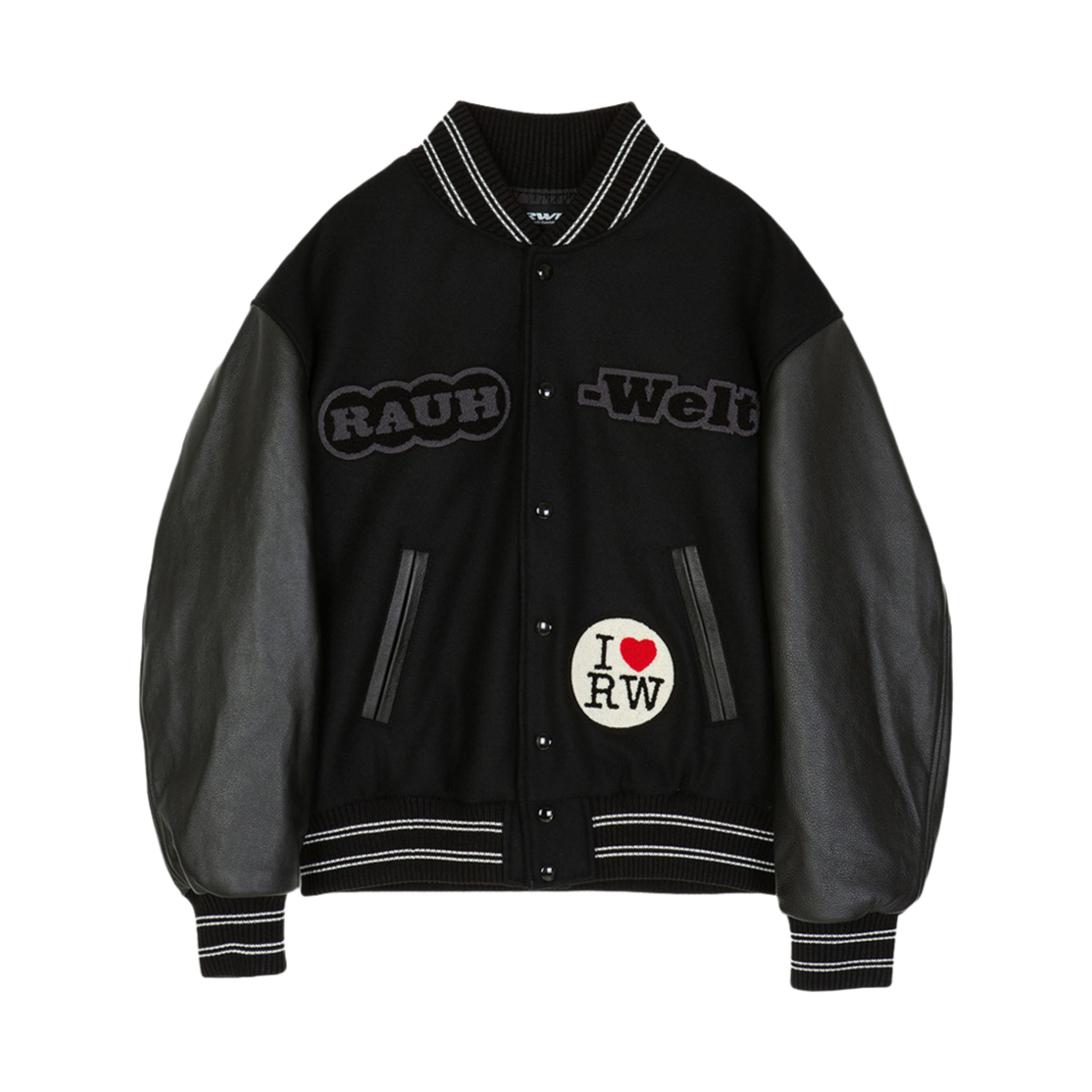 RWB24FWJK001 RWB Embroidery Wool Varsity Jacket Black