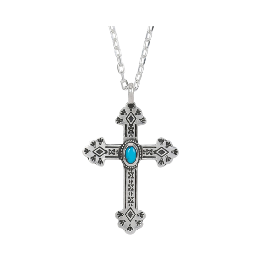 2503Pendant50 The Guys X Rendoe 925 Silver Cross Turquoise Pendant 50cm