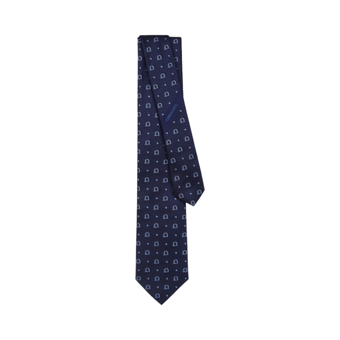 페라가모 간치니 자카드 실크 타이 네이비 블루(Ferragamo Gancini Jacquard Silk Tie Navy Blue) - 1