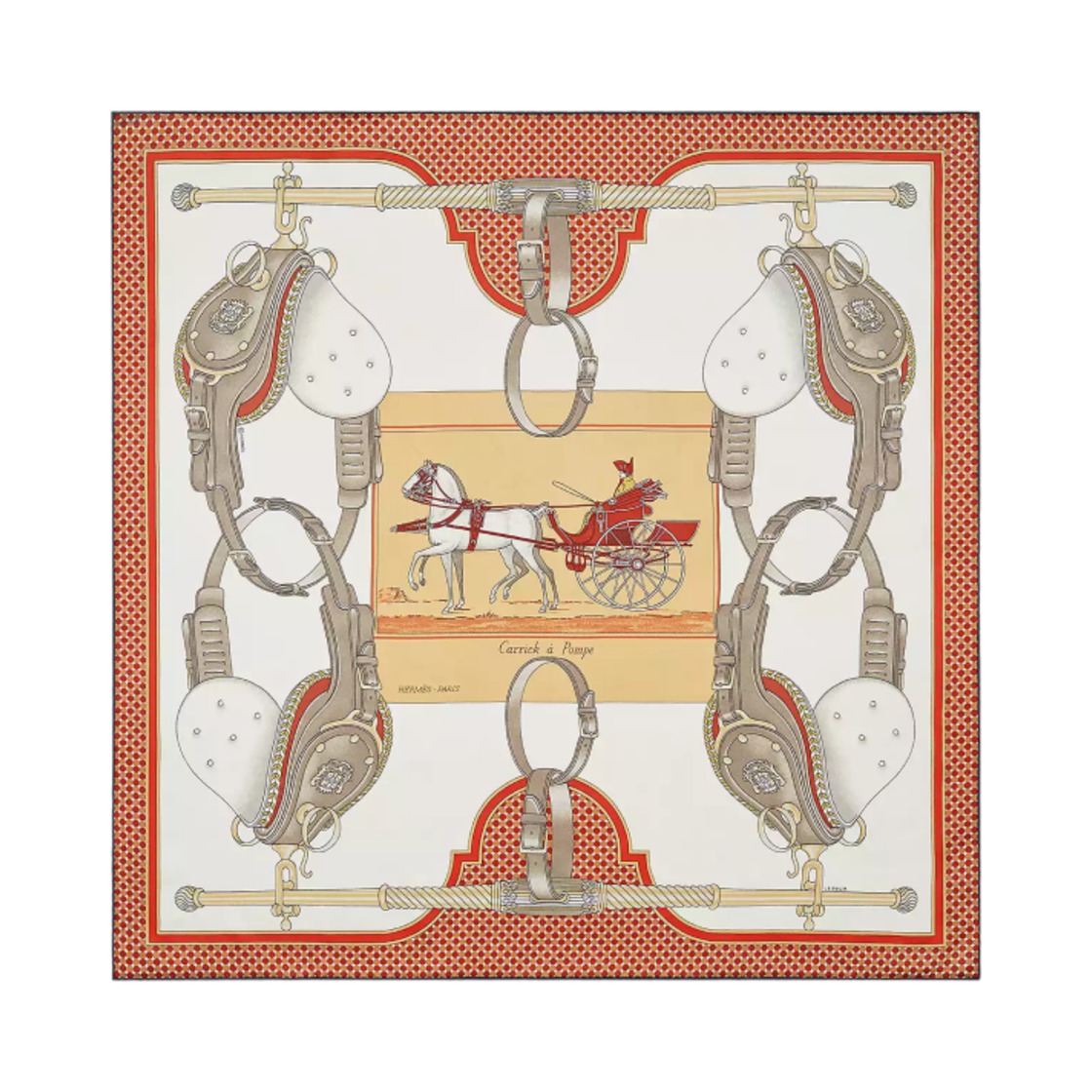 (W) 에르메스 캐릭 아 폼프 스카프 70 블랑 베쥬 그리 산도르((W) Hermes Carrick a Pompe Scarf 70 Blanc Beige Gris Cendre) - 1