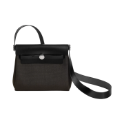 Hermes Herbag Zip 20 Bag Military Canvas Hunter Cowhide & Palladium Dark Bronze Noir