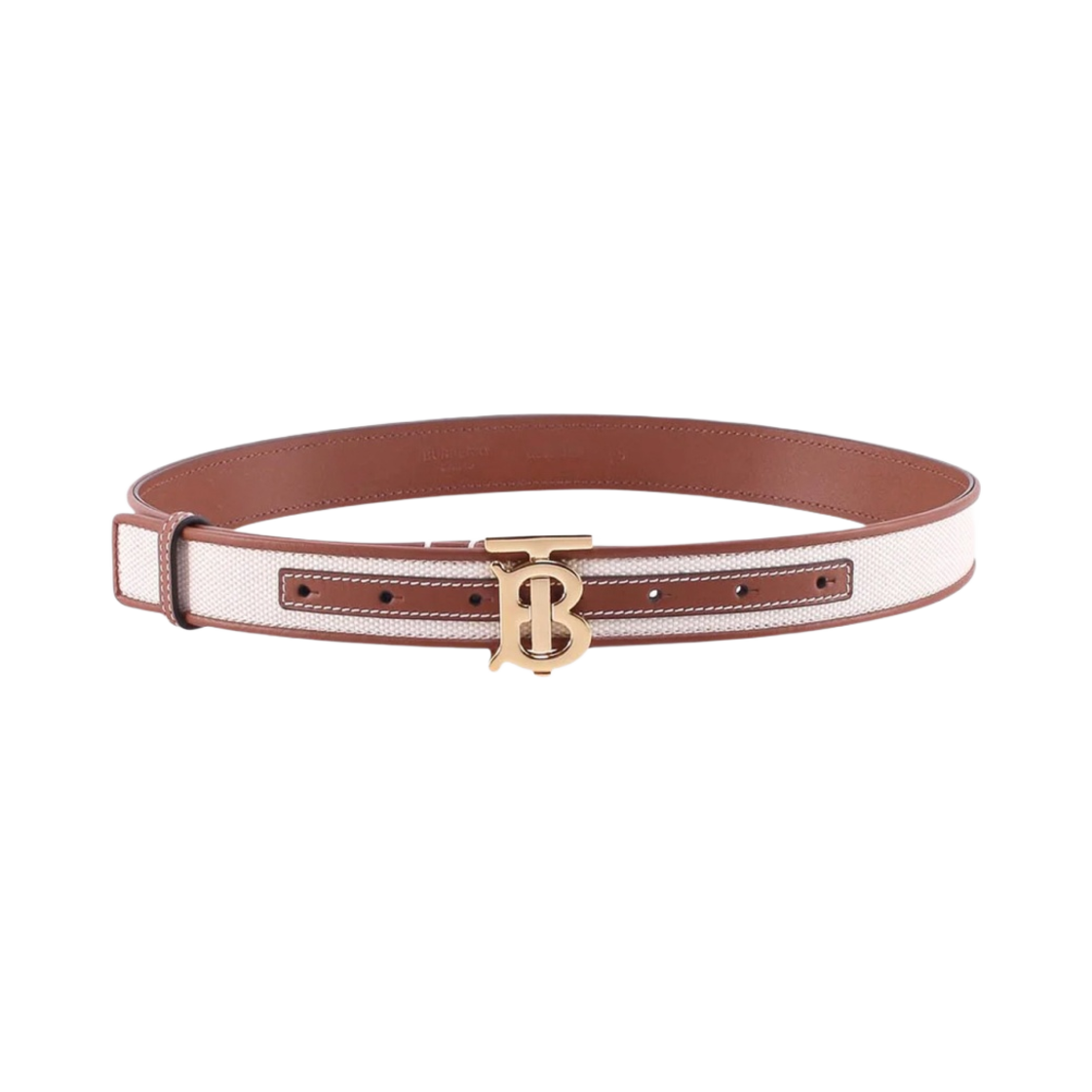 8052480 Burberry Monogram Plaque Buckle Belt White Tan Gold