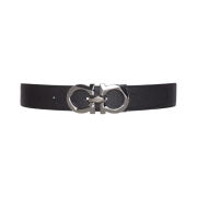Ferragamo Reversible and Adjustable Hammered Calfskin Leather Gancini Belt Black Testa Di Moro