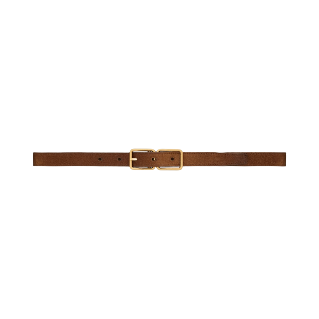 (W) 생로랑 더블 버클 씬 벨트 에이지드 스웨이드 다크 랜드((W) Saint Laurent Double-Buckle Thin Belt in Aged Suede Dark Land) - 1