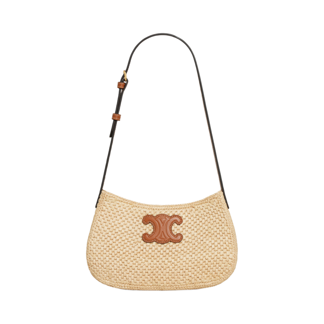 119722GNR-02NT Celine Medium Tilly Bag in Raffia and Calfskin Natural Tan