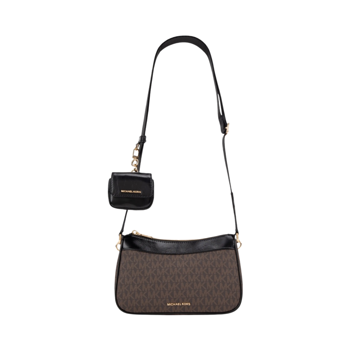 32F3GJ6C8B292 Michael Kors Jet Set Medium Logo Leather Crossbody Bag with Case For Apple Airpods Pro Brown Black