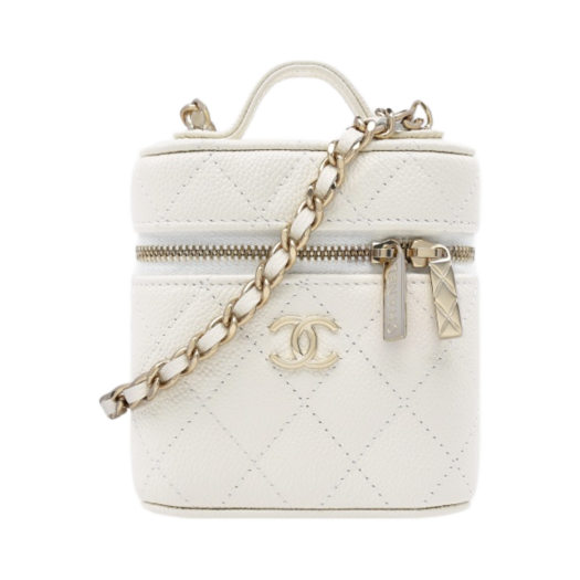 Chanel Small Vanity with Chain Grained Calfskin & Gold White