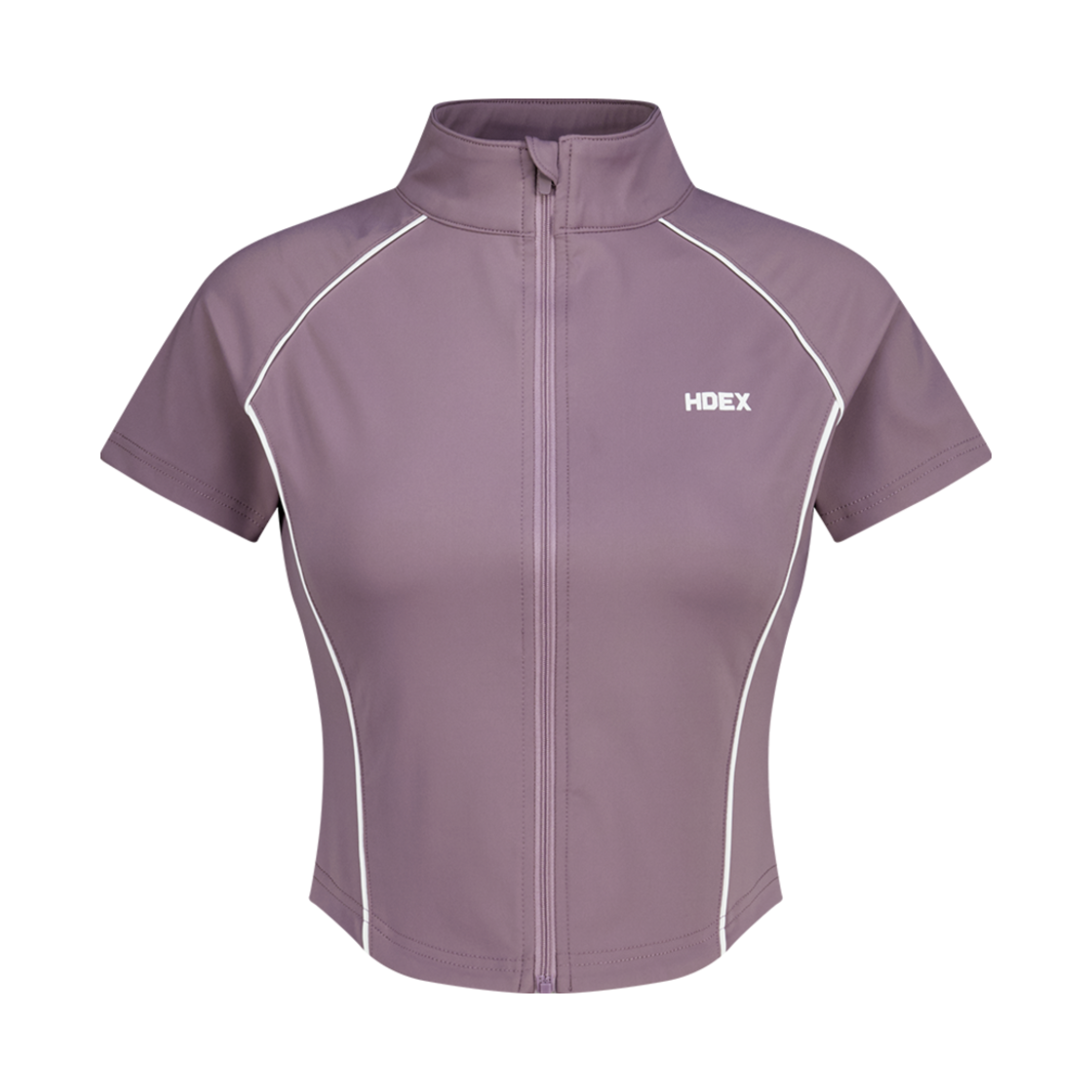 H252WSSJK120PL HDEX Womens Support Piping Short Sleeve Zip-Up Plum