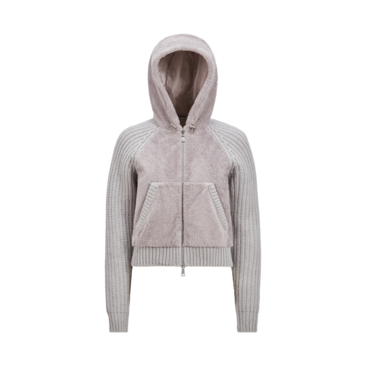 (W) Moncler Padded Wool & Teddy Zip Up Hoodie Grey - 25SS
