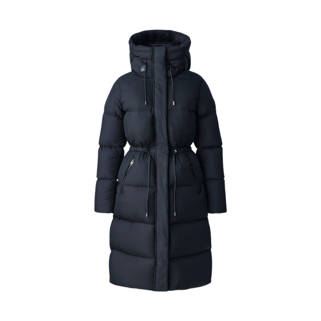 (W) 맥카지 이샤니 포일 쉴드 롱 다운 후드 코트 블랙((W) Mackage Ishani Foil Shield Long Down Coat with Hood Black)