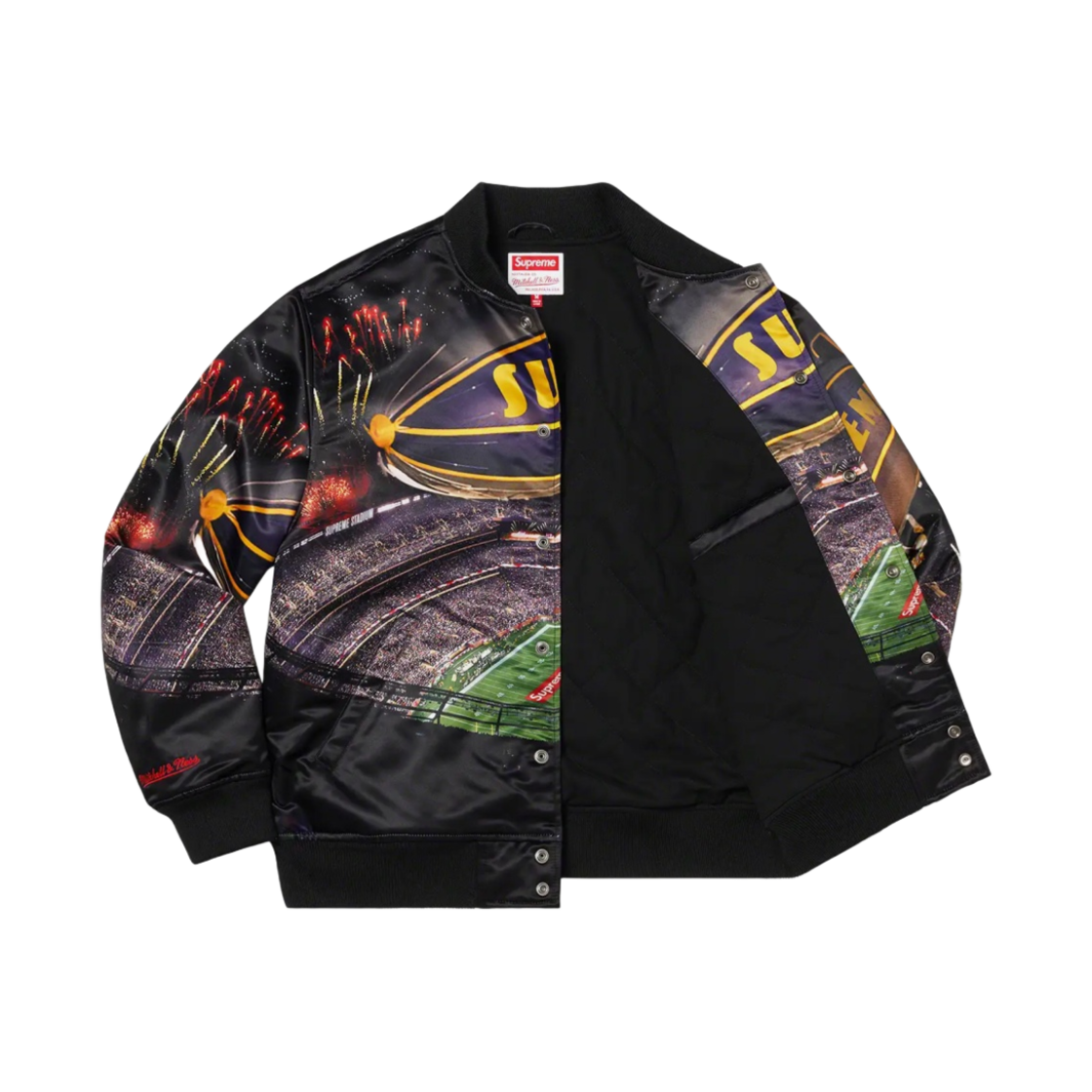 슈프림 미첼 & 네스 스타디움 사틴 바시티 자켓 블랙 - 22SS(Supreme Mitchell & Ness Stadium Satin Varsity Jacket Black - 22SS) - 2