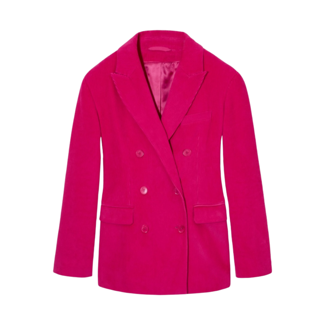 (W) 코스 레귤러 핏 더블 브레스티드 코듀로이 블레이저 브라이트 핑크((W) COS Regular Fit Double Breasted Corduroy Blazer Bright Pink) - 1