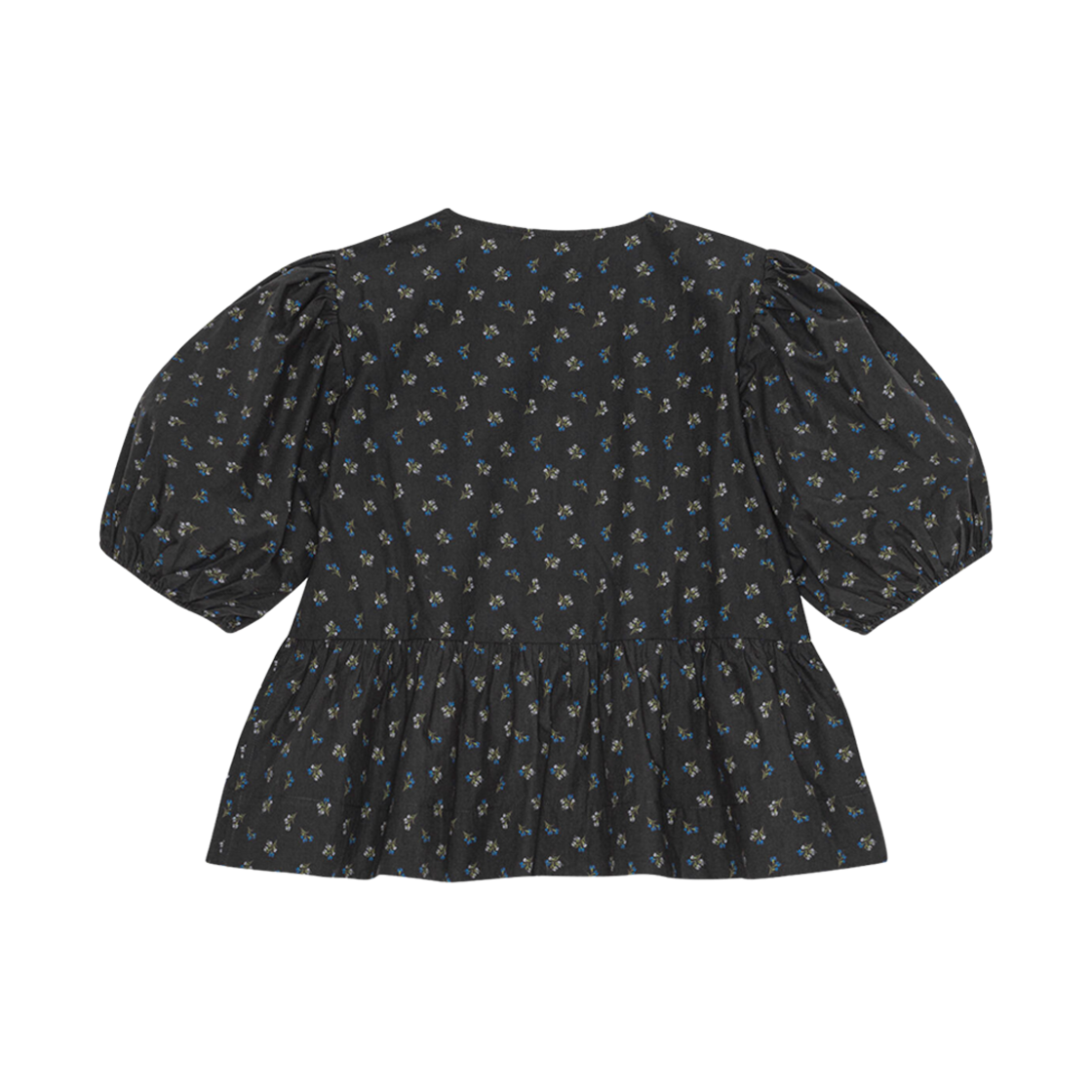 (W) 가니 프린티드 코튼 페플럼 블라우스 팬텀((W) Ganni Printed Cotton Peplum Blouse Phantom) - 2