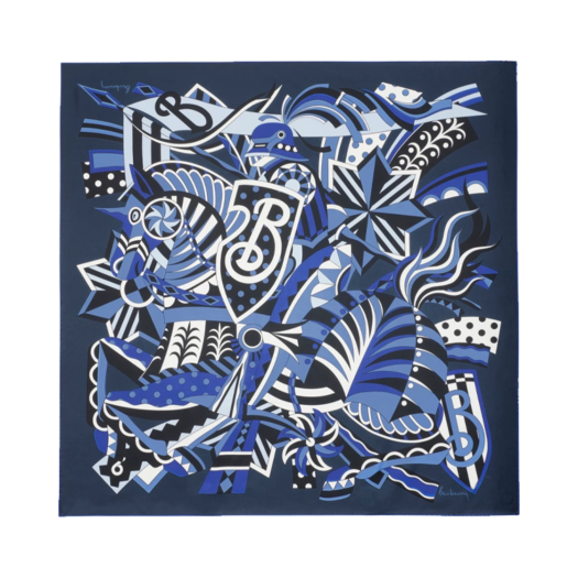 (W) Burberry Carousel EKD Silk Scarf Indigo