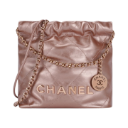 Chanel 22 Mini Handbag Metallic Calfskin & Pink Gold Copper
