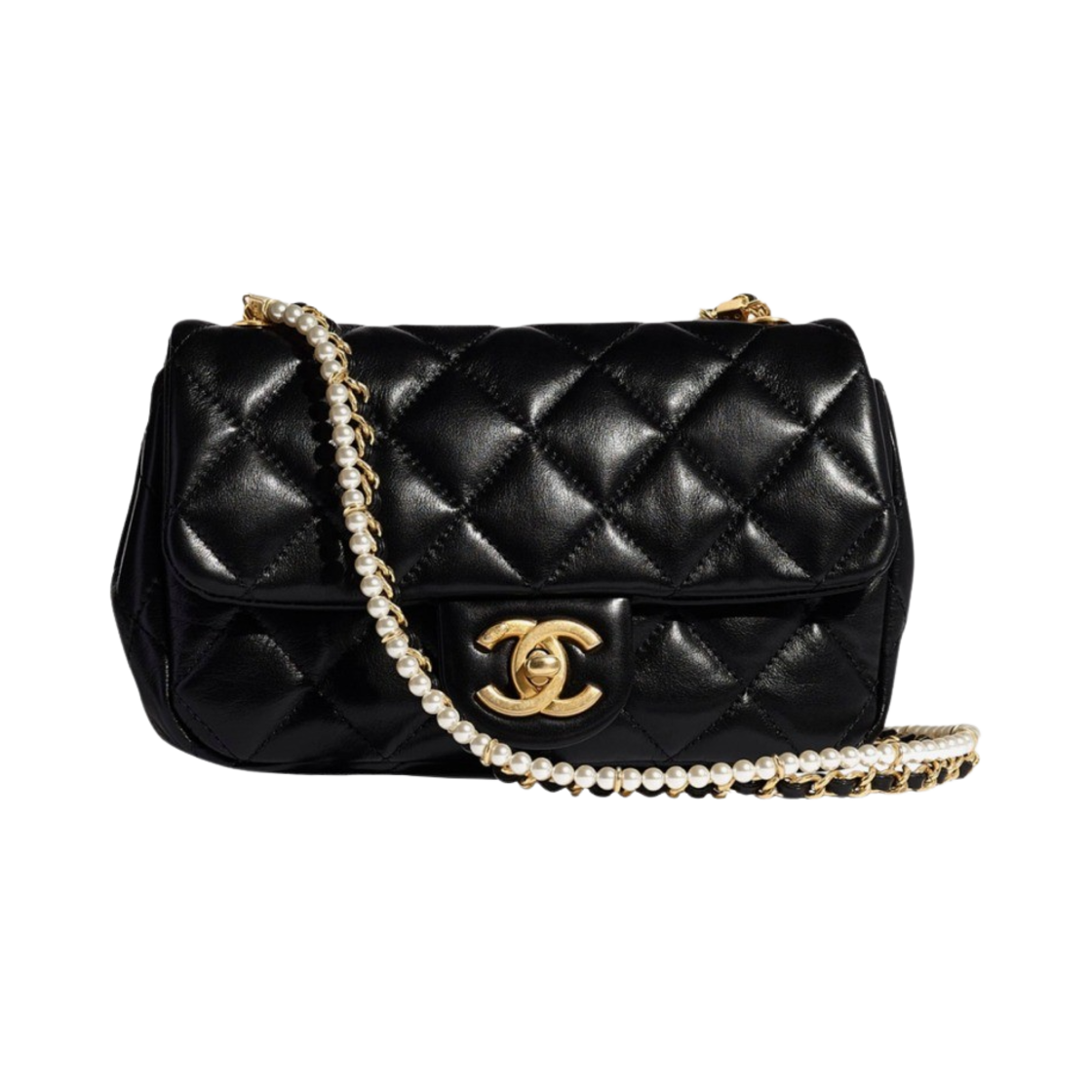샤넬 플랩백 카프스킨 크리스탈 펄 & 골드 메탈 블랙(Chanel Flap Bag Calfskin Crystal Pearls & Gold Black) - 1