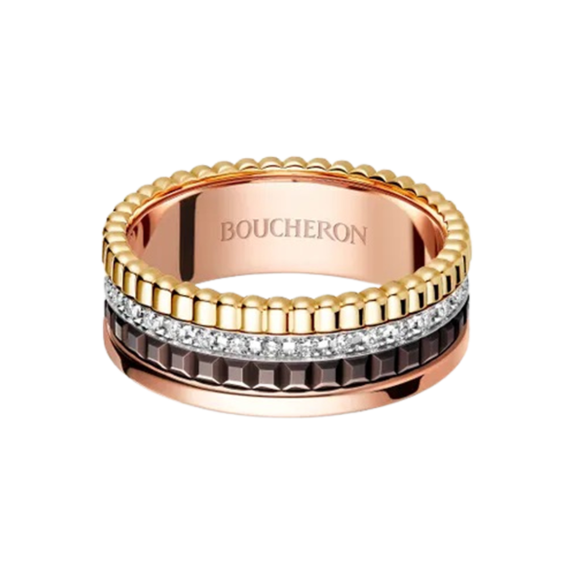 부쉐론 콰트로 클래식 스몰 링 18K 옐로우 골드 화이트 골드 핑크 골드 브라운 PVD 다이아몬드(Boucheron Quatre Classique Small Ring 18K Yellow Gold White Gold Pink Gold Brown PVD Diamond)