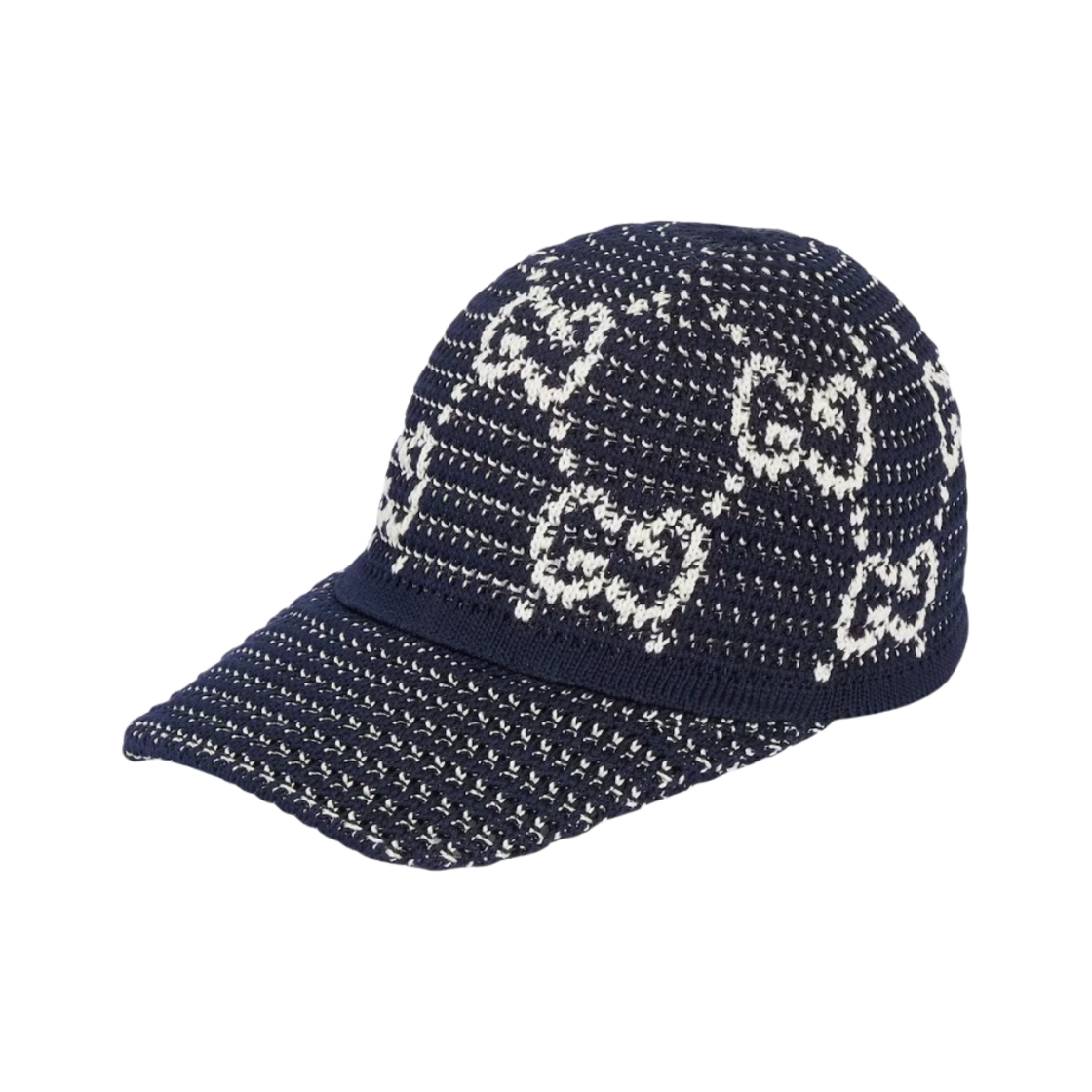 구찌 GG 크로쉐 코튼 베이스볼 햇 다크 블루 화이트(Gucci GG Crochet Cotton Baseball Hat Dark Blue White) - 1