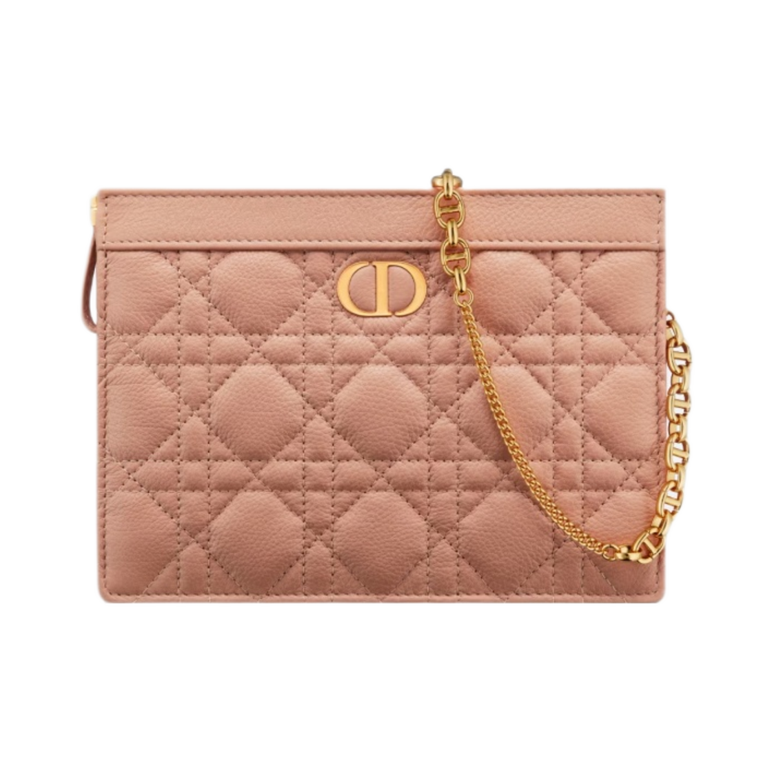 디올 카로 지퍼 파우치 체인 로즈 드 방 서플 까나쥬 카프스킨(Dior Caro Zipped Pouch Chain Rose Des Vents Supple Cannage Calfskin) - 1