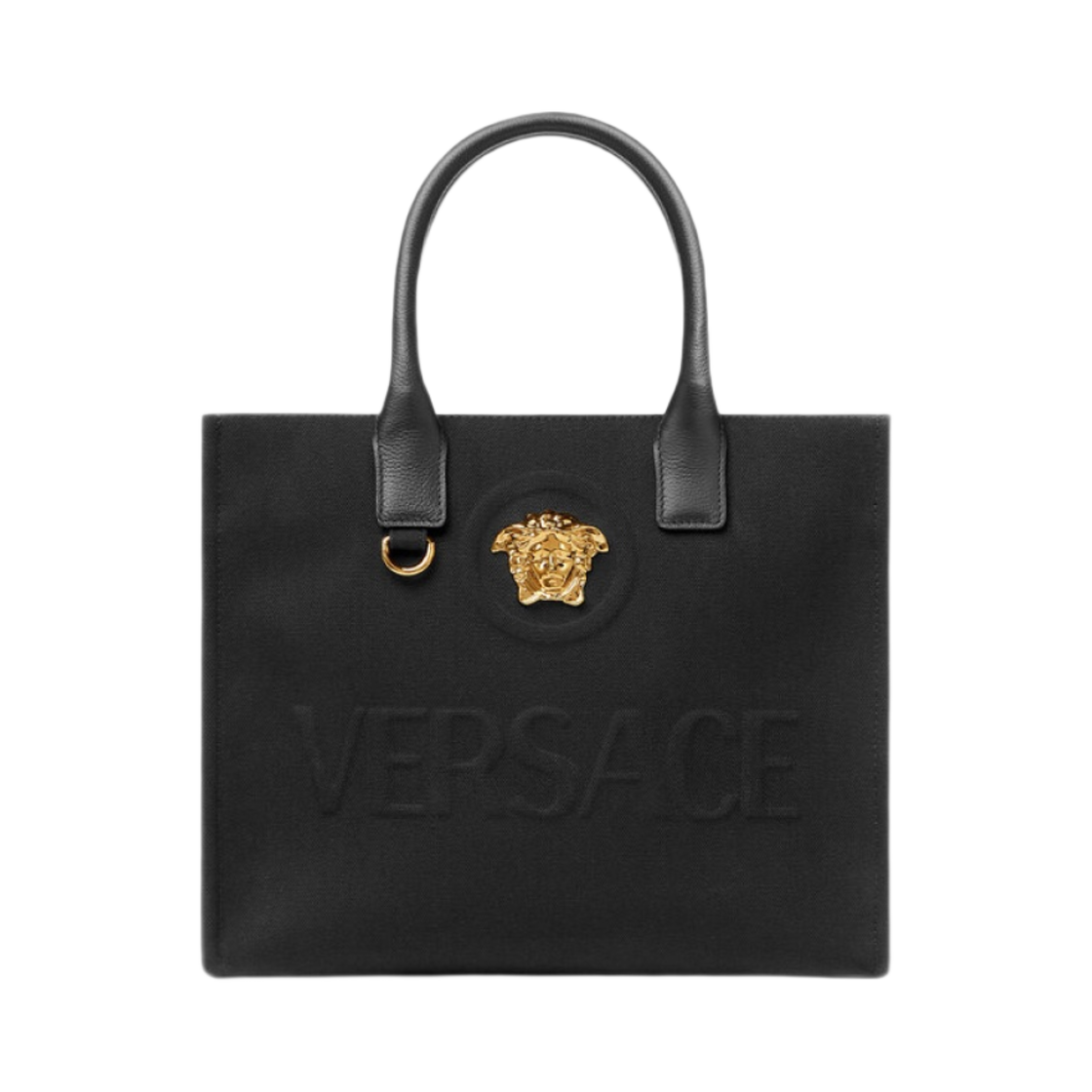 1005861-1A03095-1B00V Versace La Medusa Canvas Small Tote Bag Black Gold