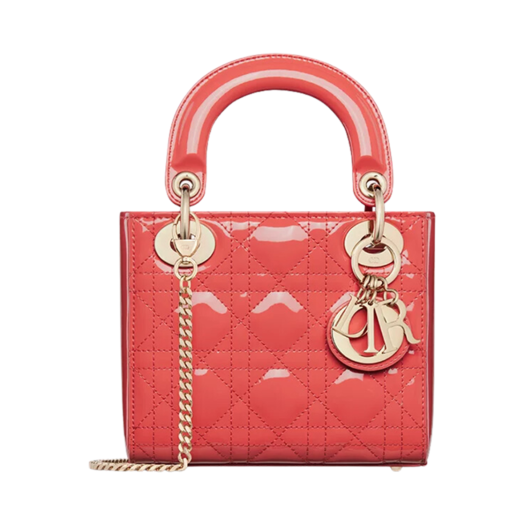 Dior Mini Lady Bag Patent Cannage Calfskin Coral