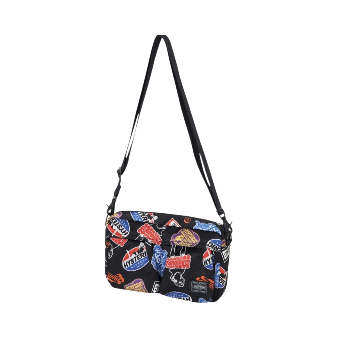 포터 x 히스테릭 글래머 클래식 스티커 패턴 숄더백 블랙(Porter x Hysteric Glamour Classic Stickers Pattern Shoulder Bag Black)