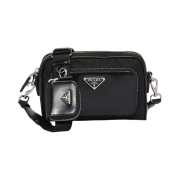 Prada Re-Nylon Brushed Leather Shoulder Bag Black