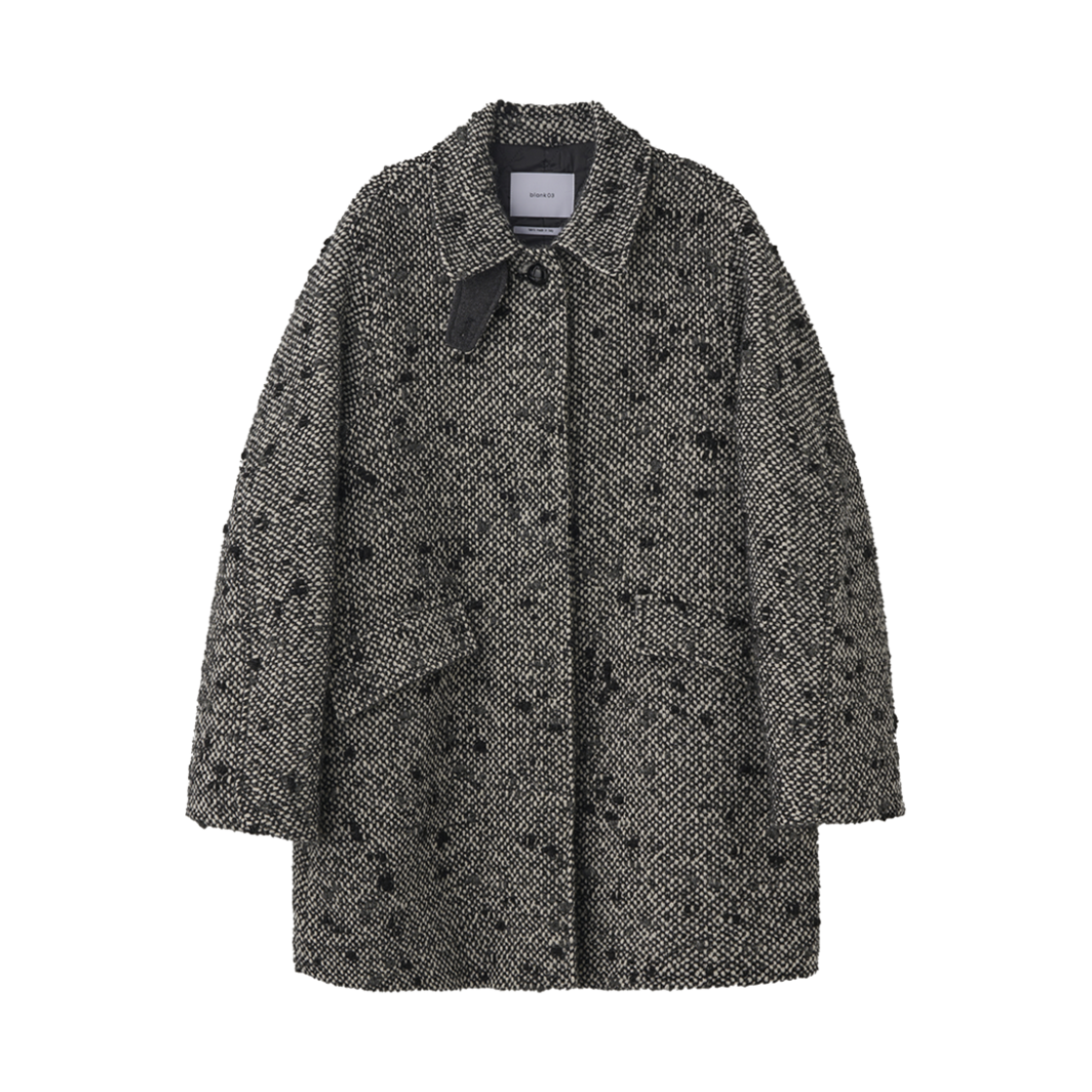 24WTCT007BDF Blank03 Padded Overfit Half Coat Italian Fabric Black Tweed