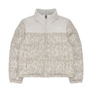 (W) The North Face Print Nuptse Short Jacket Silver Grey Leopard Print Gardenia White