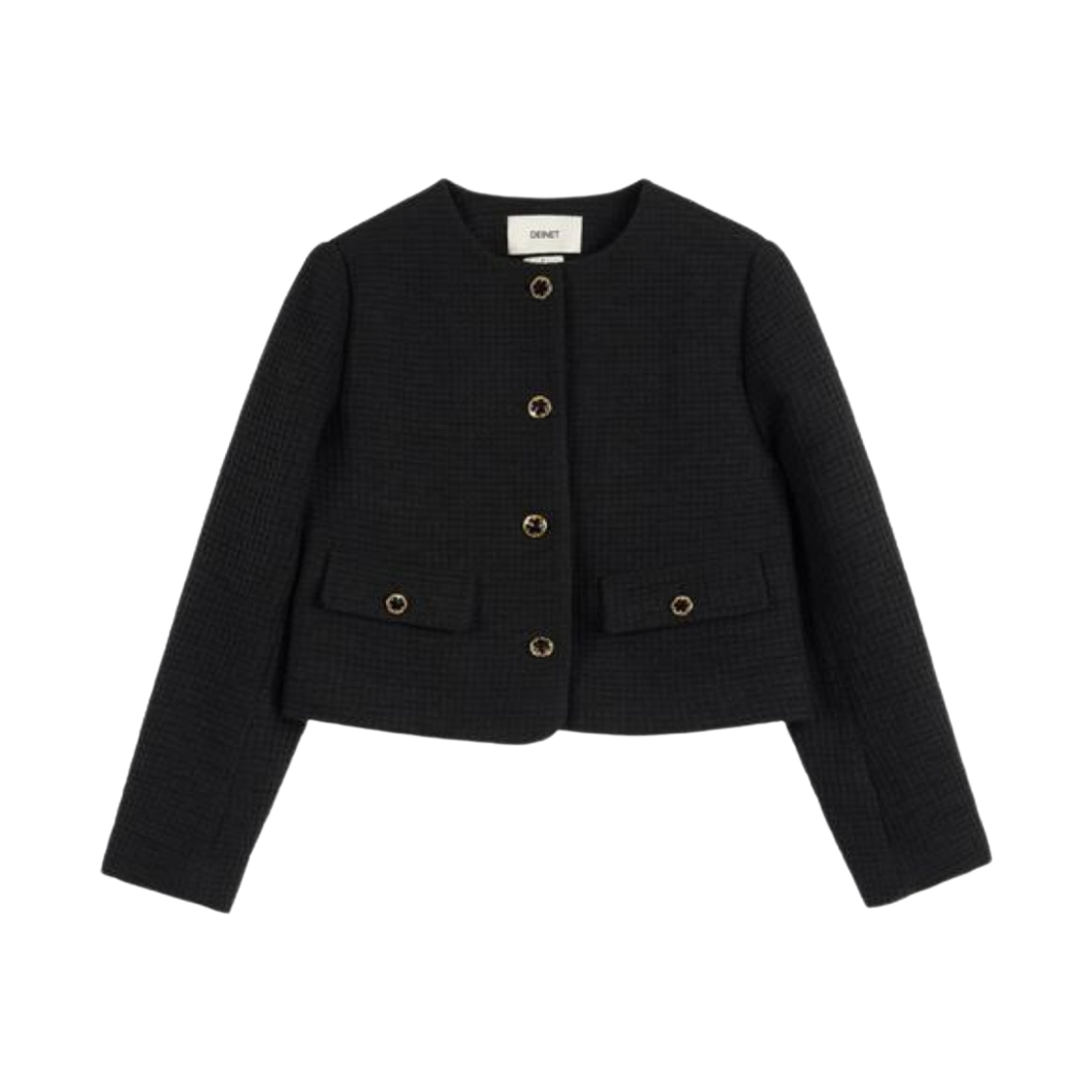(W) 다이닛 골드 버튼 트위드 자켓 블랙((W) Deinet Gold Botton Tweed Jacket in Black)
