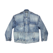 Balenciaga Oversized Cut-Up Ring Denim Jacket Blue