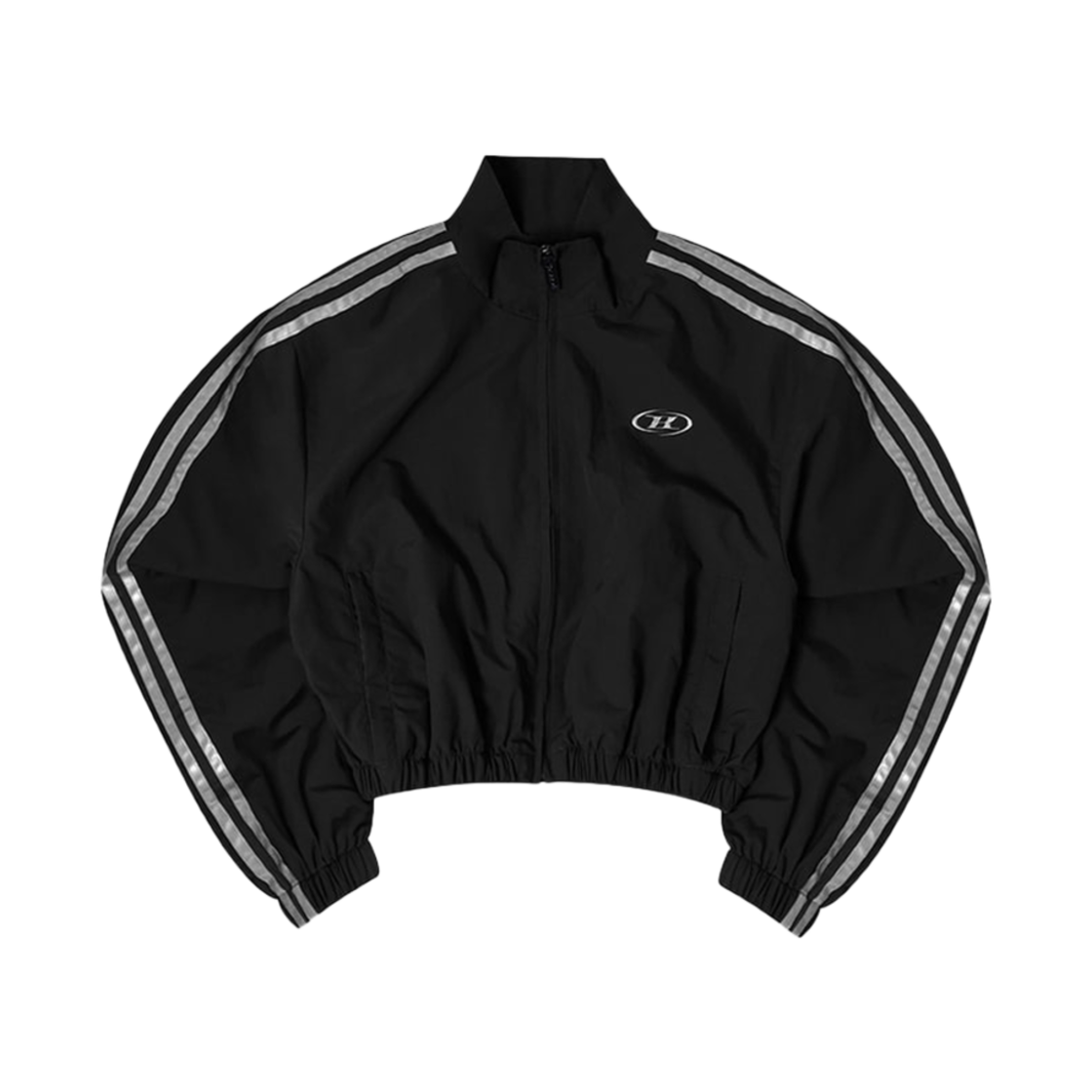 BF3WJK121BK BORN TO WIN Reflective Line Crop Wind Breaker Black